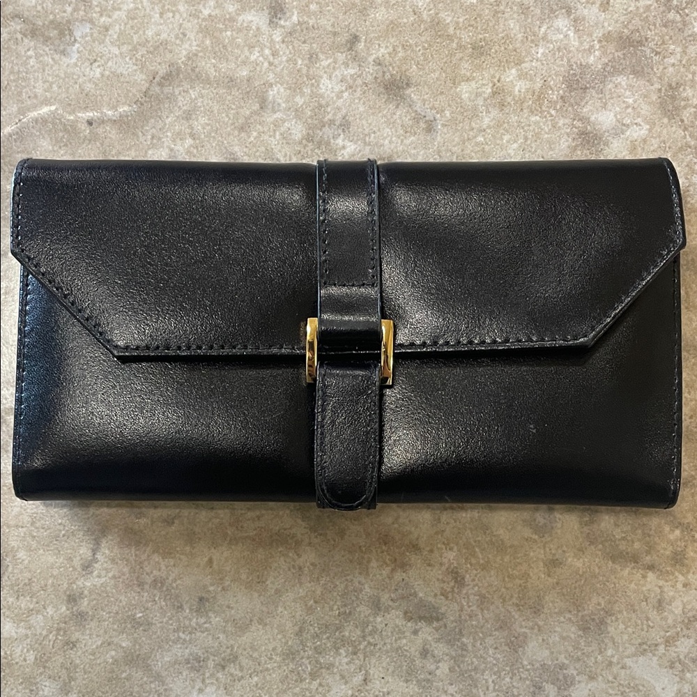 Vintage Hamara Travel Jewelry Wallet - Black Leather, Cream - Jewelers Case